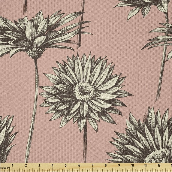 Ambesonne Floral Fabric by the Yard Microfiber, Dramatic Pink Gerbera Flower, 5 Yards, Dark Brown Blush