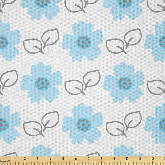 Ambesonne Floral Fabric by the Yard Microfiber, Flourish Summer, 5 Yards, Pale Blue Dimgray