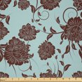 thumbnail image 1 of Ambesonne Floral Fabric by the Yard Microfiber, Flower Ornaments Retro, 1 Yard, Pale Blue Brown, 1 of 1