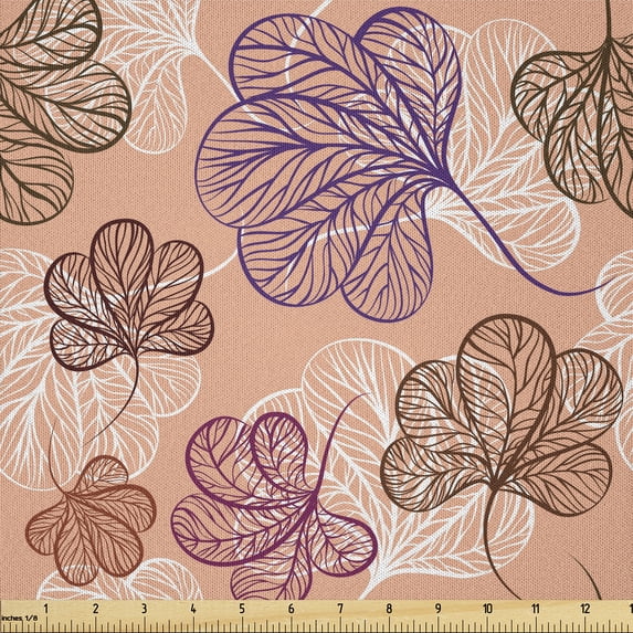 Ambesonne Floral Fabric by the Yard Microfiber, Forest Leaves Growth Autumn, 1 Yard, Salmon Purple and Chocolate