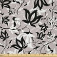 thumbnail image 1 of Ambesonne Floral Fabric by the Yard Microfiber, Gothic Style Rose Petals, 2 Yards, Pale Mauve Black White, 1 of 2