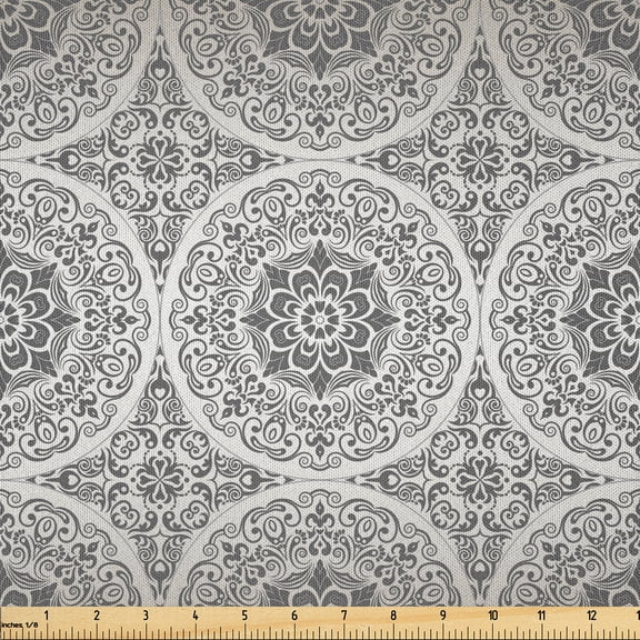 Ambesonne Floral Fabric by the Yard Microfiber, Gradient Flowers Graphic, 1 Yard, Dust Ivory and Grey