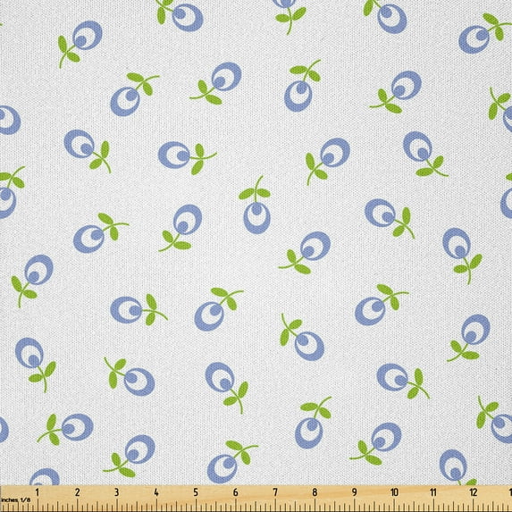 Ambesonne Floral Fabric by the Yard Microfiber, Green Leaves Vintage, 2 Yards, Green Violet Blue White
