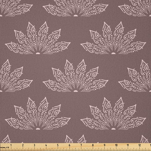 Ambesonne Floral Fabric by the Yard Microfiber, Lotus Flower Inspired Motif, 5 Yards, Pale Mauve Taupe Rose
