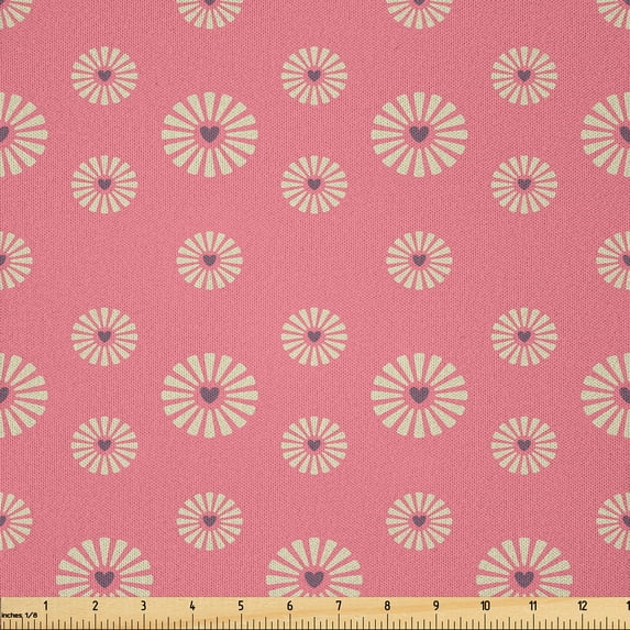 Ambesonne Floral Fabric by the Yard Microfiber, Love Theme Flowers, 5 Yards, Pale Yellow Pale Pink