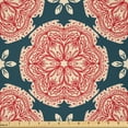 thumbnail image 1 of Ambesonne Floral Fabric by the Yard Microfiber, Mandala Christmas Pattern, 1 Yard, Dark Coral and Slate Blue, 1 of 1