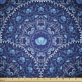 thumbnail image 1 of Ambesonne Floral Fabric by the Yard Microfiber, Oriental Circular Design, 1 Yard, Navy Blue White and Blue, 1 of 4