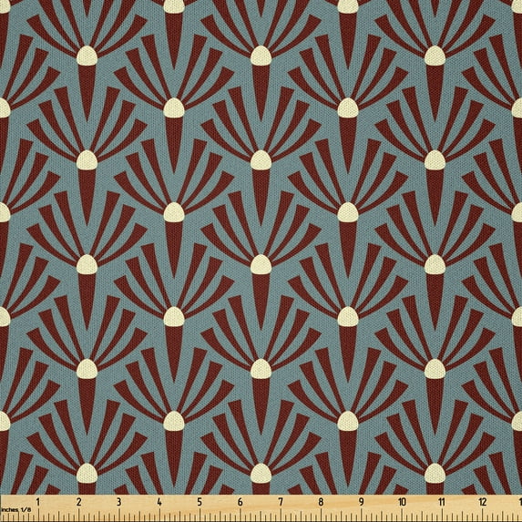 Ambesonne Floral Fabric by the Yard Microfiber, Ornate Plants, 2 Yards, Slate Blue Burgundy