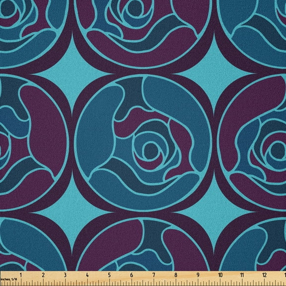 Ambesonne Floral Fabric by the Yard Microfiber, Overview of Digital Roses, 1 Yard, Aqua Dark Purple