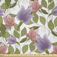 thumbnail image 1 of Ambesonne Floral Fabric by the Yard Microfiber, Pastel Tulip Flowers, 10 Yards, Olive Green Coral, 1 of 2