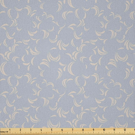 Ambesonne Floral Fabric by the Yard Microfiber, Petals and Foliage Motif, 3 Yards, Blue Grey Tan
