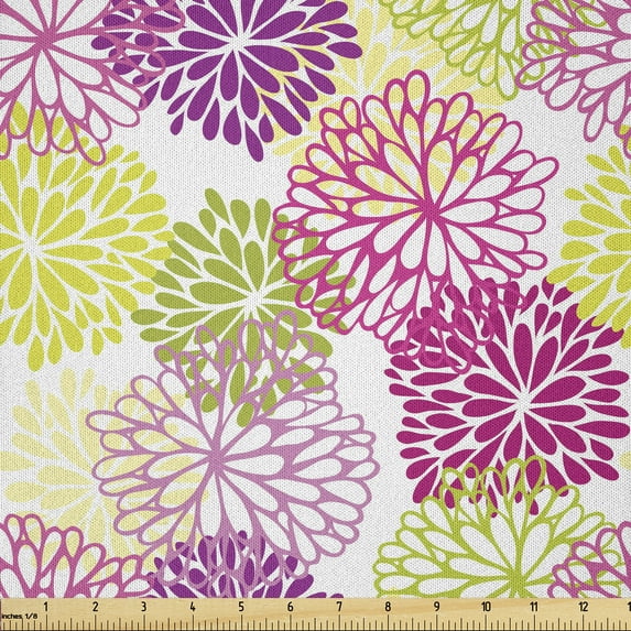 Ambesonne Floral Fabric by the Yard Microfiber, Romance in Springtime, 10 Yards, Magenta Violet Green
