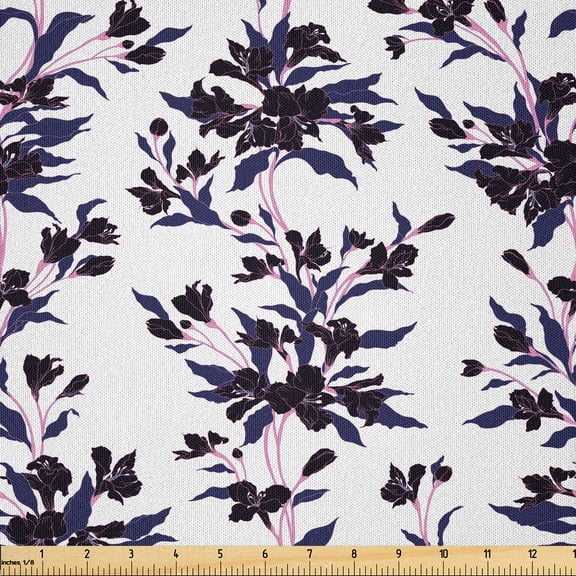 Ambesonne Floral Fabric by the Yard Microfiber, Romantic Watercolor Flower, 2 Yards, Indigo Pale Purple