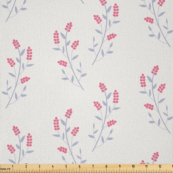 Ambesonne Floral Fabric by the Yard Microfiber, Soft Colored Berry Twigs, 1 Yard, Off White Coral Pearl