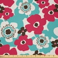 thumbnail image 1 of Ambesonne Floral Fabric by the Yard Microfiber, Spring Nature Retro Sixties, 2 Yards, Dark Coral Blue, 1 of 4