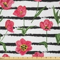 thumbnail image 1 of Ambesonne Floral Fabric by the Yard Microfiber, Tulip Flower Charcoal Stripe, 10 Yards, Dark Coral and Olive Green, 1 of 2