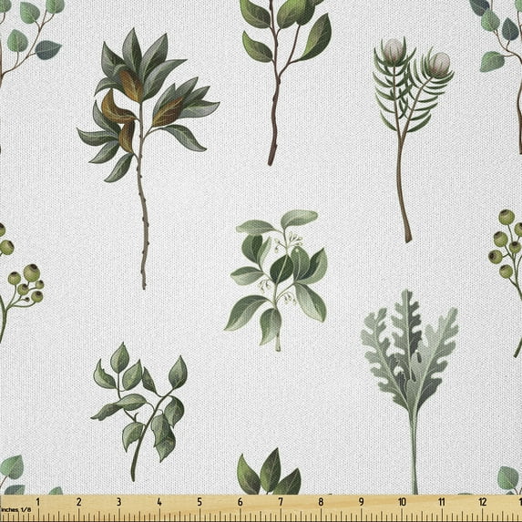 Ambesonne Floral Fabric by the Yard Microfiber, Various Plantation Leaves, 3 Yards, Reseda Green Olive Green