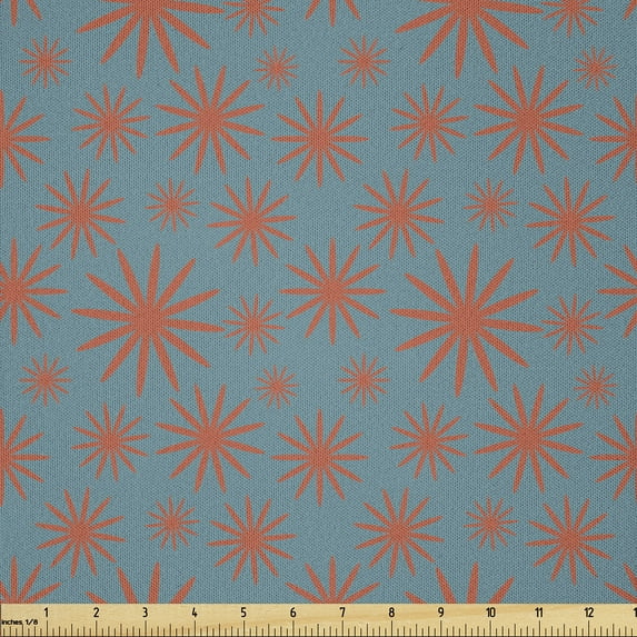 Ambesonne Floral Fabric by the Yard Microfiber, Vintage 50s Inspired, 5 Yards, Petrol Blue Dark Coral