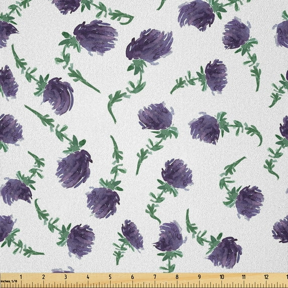 Ambesonne Floral Fabric by the Yard Microfiber, Watercolor Design Flowers, 2 Yards, Dark Indigo Laurel Green