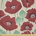 thumbnail image 1 of Ambesonne Floral Fabric by the Yard Microfiber, Watercolor Effect Poppy, 3 Yards, Almond Green Vermilion, 1 of 4