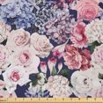 thumbnail image 1 of Ambesonne Floral Fabric by the Yard Microfiber, Watercolor Leaves Roses Art, 1 Yard, Pale Ruby and Slate Blue, 1 of 1