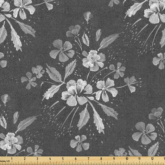 Ambesonne Floral Fabric by the Yard Upholstery, Minimalist Spring Flowers, 2 Yards, Dark Grey