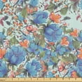 thumbnail image 1 of Ambesonne Floral Fabric by the Yard Upholstery, Orange Flowers Vintage Plot, 1 Yard, Dark Ceil Blue and Apricot, 1 of 1
