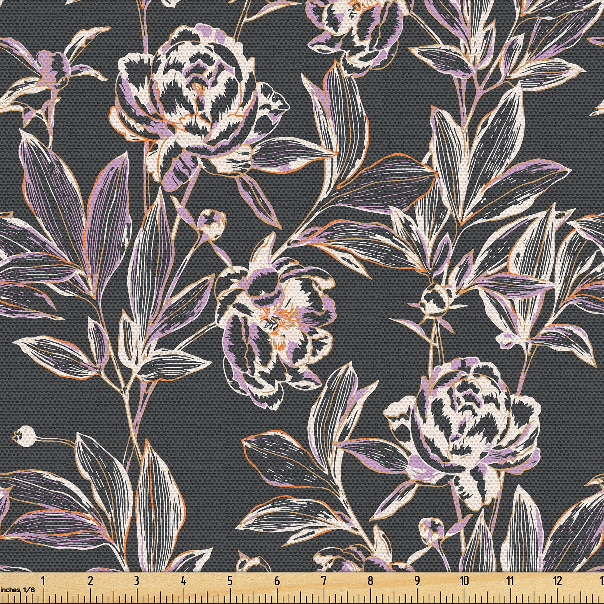 Ambesonne Floral Fabric by the Yard, Peonies Leaves Vintage Plot, 5 ...