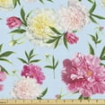 thumbnail image 1 of Ambesonne Floral Fabric by the Yard Upholstery, Pink Yellow Peonies Pattern, 1 Yard, Magenta and Olive Green, 1 of 5