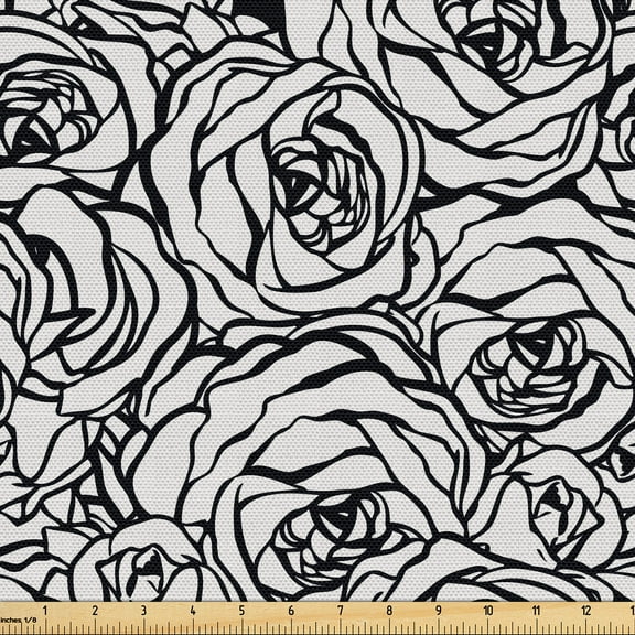 Ambesonne Floral Fabric by the Yard Upholstery, Romantic Line Drawn Roses, 10 Yards, Charcoal Grey Coconut