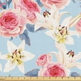 thumbnail image 1 of Ambesonne Floral Fabric by the Yard Upholstery, Rose Lily Flowers Vintage, 1 Yard, Dark Coral and Soft Blue, 1 of 1