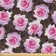 thumbnail image 1 of Ambesonne Floral Fabric by the Yard Upholstery, Roses Vintage Garden Plot, 5 Yards, Dark Pink and Olive Green, 1 of 5