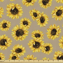 Ambesonne Floral Fabric by the Yard Upholstery, Sunflowers Garden Pattern, 1 Yard, Earth Yellow and Seal Brown