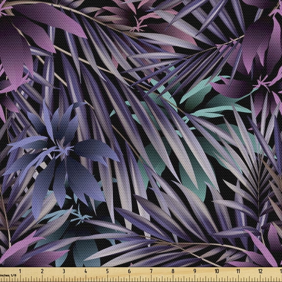Ambesonne Floral Fabric by the Yard Upholstery, Tropical Forest Leaves Retro, 1 Yard, Quartz Turquoise and Black