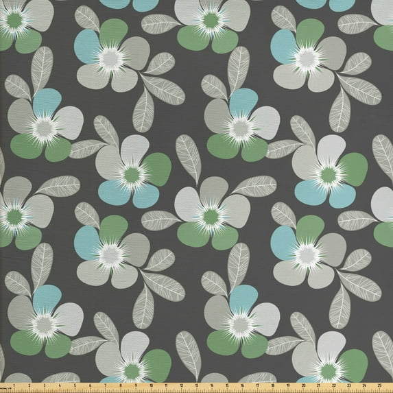Ambesonne Floral Fabric by the Yard Upholstery, Abstract Flowers and Leaves, 5 Yards, Grey Pale Sage Green