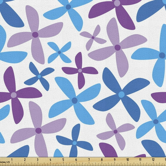 Ambesonne Floral Fabric by the Yard Upholstery, Abstract Simple Blossoms, 3 Yards, Blue Violet