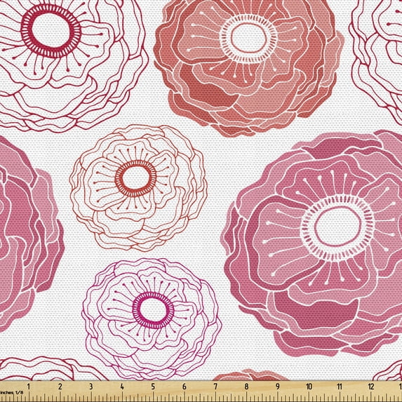 Ambesonne Floral Fabric by the Yard Upholstery, Anemone Flowers Pattern Art, 3 Yards, Pastel Pink Coral White