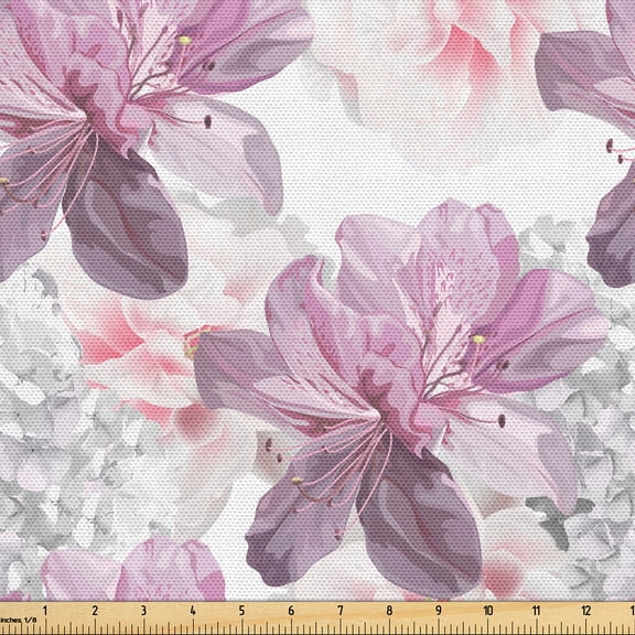 Ambesonne Floral Fabric by the Yard Upholstery, Art Hydrangea Azelea Flowers, 10 Yards, Pale Eggplant Pastel Pink
