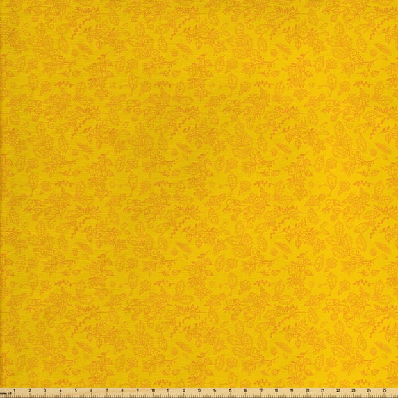 Ambesonne Floral Fabric by the Yard Upholstery, Autumn Bay Leaf Berries, 2 Yards, Marigold