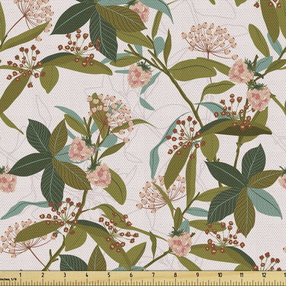 Ambesonne Floral Fabric by the Yard Upholstery, Autumn Leaves Wild Flowers, 3 Yards, Pale Mauve Multicolor