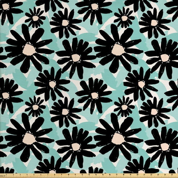 Ambesonne Floral Fabric by the Yard Upholstery, Big Bold Brush Strokes, 2 Yards, Seafoam Multicolor
