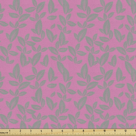 Ambesonne Floral Fabric by the Yard Upholstery, Big Grey Flowers Petals, 1 Yard, Pink and Grey