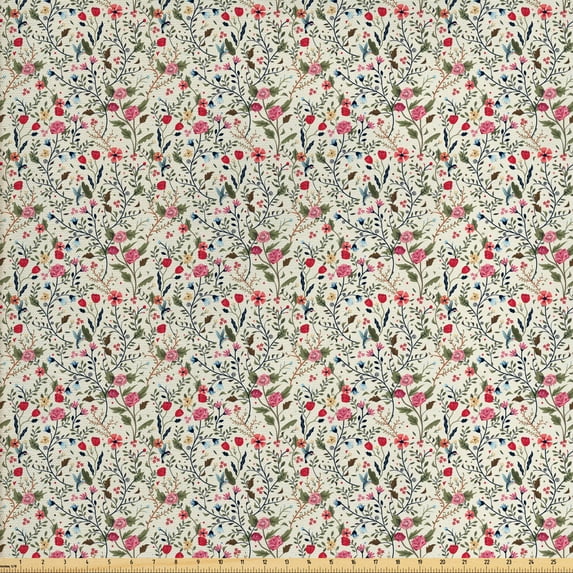 Ambesonne Floral Fabric by the Yard Upholstery, Blooming Rose Tulip Daisy, 2 Yards, Multicolor