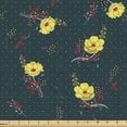 thumbnail image 1 of Ambesonne Floral Fabric by the Yard Upholstery, Blooms and Retro Polka Dots, 2 Yards, Hunter Green and Yellow, 1 of 5