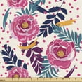 thumbnail image 1 of Ambesonne Floral Fabric by the Yard Upholstery, Botanical Polka Dots Art, 5 Yards, Dried Rose and Petrol Blue, 1 of 5