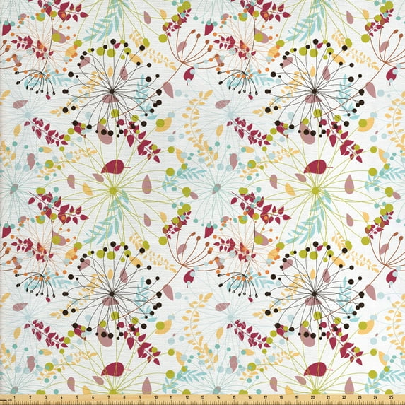 Ambesonne Floral Fabric by the Yard Upholstery, Botanical Spring Petals, 10 Yards, Multicolor
