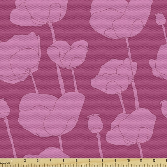 Ambesonne Floral Fabric by the Yard Upholstery, Budding Flower Silhouettes, 1 Yard, Pink Dark Magenta