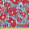 thumbnail image 1 of Ambesonne Floral Fabric by the Yard Upholstery, Budding Flowers and Stripes, 10 Yards, Dark Pink Sky Blue, 1 of 5