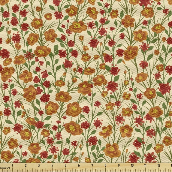 Ambesonne Floral Fabric by the Yard Upholstery, Burgeoning Flowers Garden, 5 Yards, Beige Multicolor