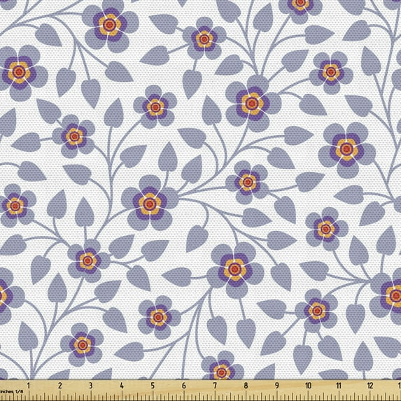 Ambesonne Floral Fabric by the Yard Upholstery, Burgeoning Spring Flowers, 3 Yards, Ceil Blue White